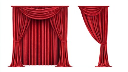 Elegant red curtains draped gracefully, adding a touch of sophistication. Evoking a sense of anticipation and luxury.