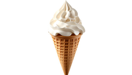 A swirled, creamy, soft-serve dessert perched atop a crisp, waffle-like cone