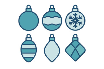 Assortment of decorative blue Christmas ornaments with unique patterns and shapes for festive holiday designs