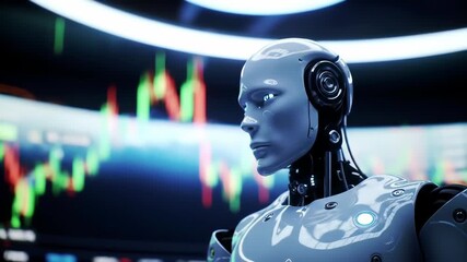 Advanced Robot with Futuristic Digital Display Background. - Powered by Adobe