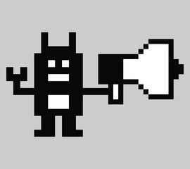 Cartoon cute pixel art of robot or ai learning skill robotic calculate chat bot robots business vector character technology background 8 bit art.