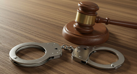 Hammer of justice with handcuffs
