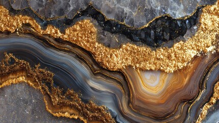 Fototapeta premium Luxurious black and gold marble texture with glitter and layered mineral bands