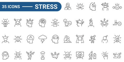 Stress line editable icon set. Linear icon collection. Editable stroke. Full vector. modern pictogram.