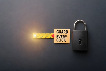 Digital padlock guarding every click on a dark background