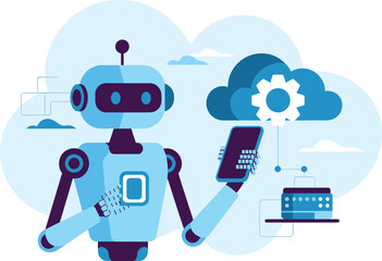 Robot smartphone gear cloud technology concept artificial intelligence digital transformation future