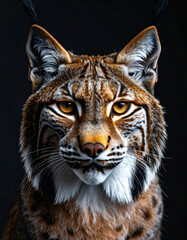 Obraz premium Close up portrait of a lynx with golden eyes in dramatic lighting