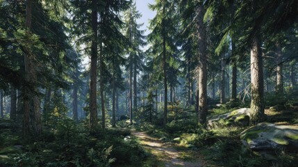 Fototapeta premium Forest pathway sunlight