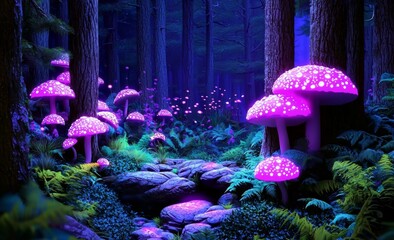 Enchanted Forest at Night with Magical Elements
