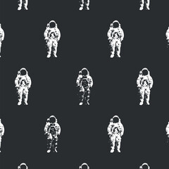 Repeating pattern featuring astronaut silhouettes against a dark background for a modern design..