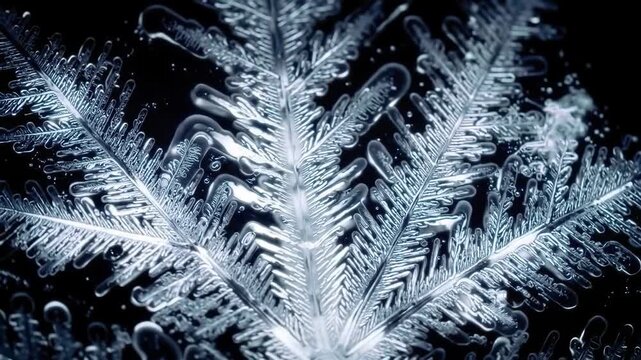 Macro Video of Intricate Ice Crystal Formation Against Dark Background