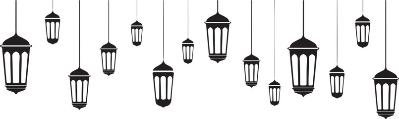 Hanging Lanterns Vector – Black and White Decorative Festive Design on Transparent Background