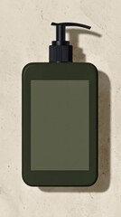 Obraz premium Dark Green Dispenser Bottle with Black Pump on Textured Surface olive green