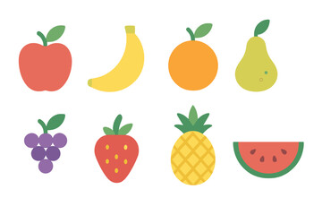 Fototapeta premium Assortment of colorful fresh fruits including apple, banana, orange, pear, grapes, strawberry, pineapple, and watermelon