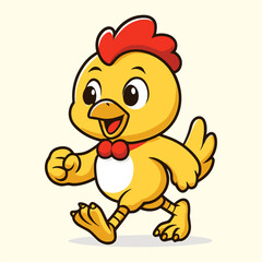 Obraz premium A cheerful chick cartoon mascot walks happily