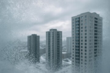 Fototapeta premium [real photo of cloudy winter skyline behind frosted high-rise glass mobile wallpaper]