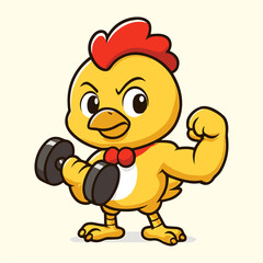 Cartoon chick mascot flexing its muscle