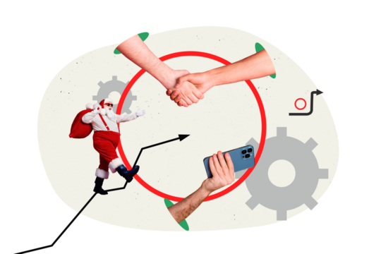 Composite trend artwork sketch image 3D photo collage of newyear merry christmas winter arrow way gear aged man santa walk carry baggage