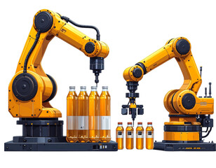 Automation Technology Bundle – Robotic Arm Bottle Filling, Two Variations, Isolated on Transparent Background