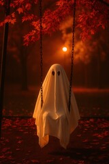 Haunting Moment Beneath Fiery Leaves