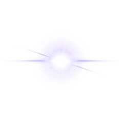 Sharp purple lens flare light effects PNG. A bright, horizontal starburst with violet rays, ideal for futuristic and tech video overlays.