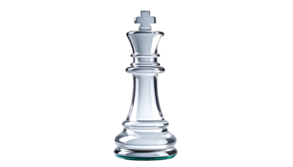 Shiny silver chess king piece isolated on black background