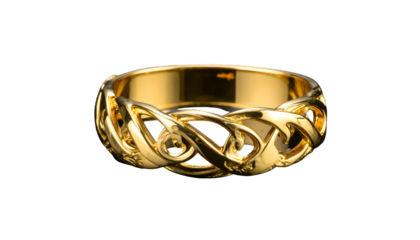Golden Celtic knot ring, intricate design, glossy finish