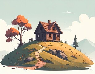 Lonely Cabin on the Golden Hill