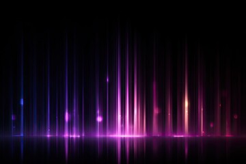 Obraz premium Purple light streaks rise from a reflecting plane against a dark background