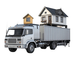 Two Distinct Relocation Truck with House Designs, isolated on transparent background