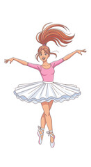 Animated ballerina dancing gracefully in a white tutu and pink top, image diversity concept  
