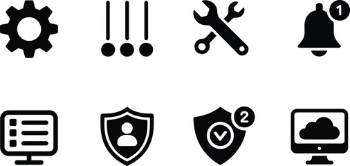 Settings and security icons,  vector illustration of a set  icons