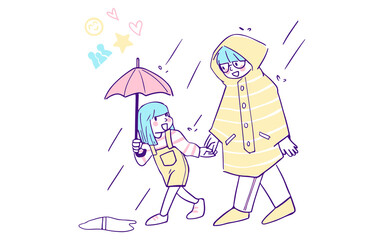 Flat Vector Illustration of Raining Weather and Umbrella