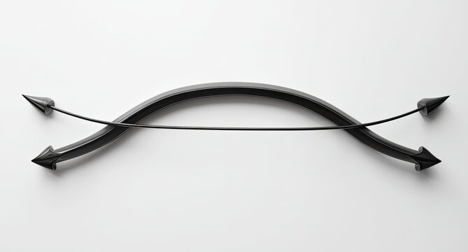 Black, curved arrow sculpture on a white background. Geometric design, artistic - Powered by Adobe