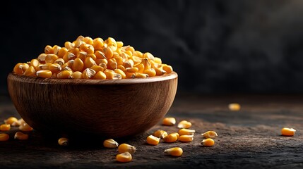 Harvesting golden corn kernels rustic kitchen table food photography warm environment close-up view culinary concepts