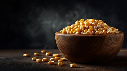 Harvesting fresh corn from a rustic bowl rustic kitchen setting food photography dark environment close up view