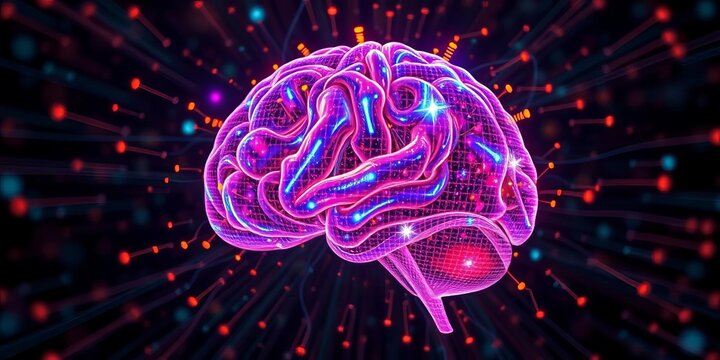 Abstract swirling data forming a futuristic brain shape,   technology background,  digital