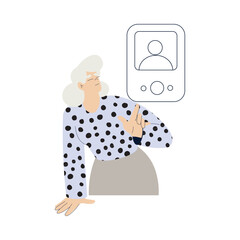 Old Woman Character Use Internet and Modern Gadget Vector Illustration