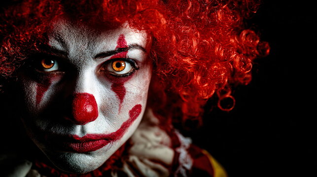 Portrait of a horror clown isolated on black background
