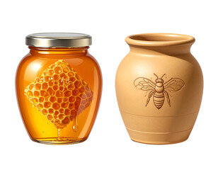 Dual Honey Container Styles in One Frame, isolated on transparent background