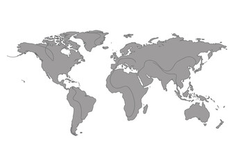 Gray map of Earth displaying continents minimal details on a white background
