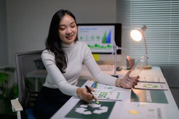 Woman working on sustainability and ESG strategy in office