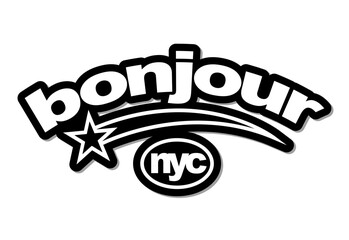 Bonjour typography slogan. Varsity athletic vintage for t shirt. nyc tee shirt graphics, urban print. Vector illustration. © endroldesign