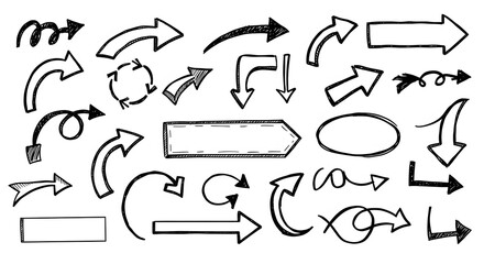 A collection of hand-drawn arrows in various shapes and styles.