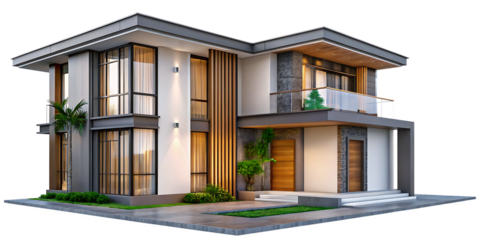 house villa modern house architecture isolated on white background PNG. GENERATIVE AI