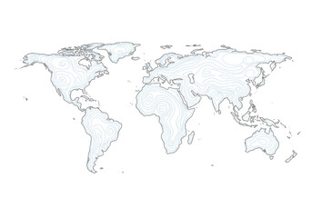 World map outline with wave patterns showcasing continents  land masses on a white background