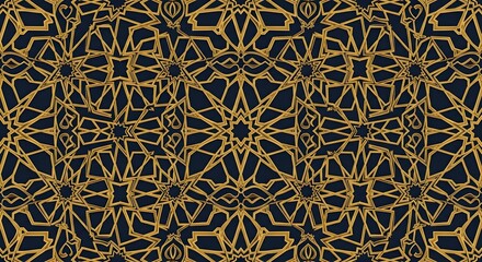 Geometric Elegance An Intricate Ornamental Design with Arabesque Patterns and Golden Accents, Evoking Timeless Whisk