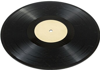 A dusty vinyl record with visible scratches isolated on a white background 