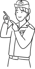 outline drawing  of a female police officer gesturing pointing something