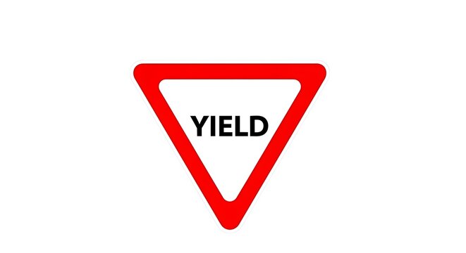 Standard Red and White Inverted Triangle Yield Sign for Road Safety and Traffic Regulation, Isolated on a Clean White Background